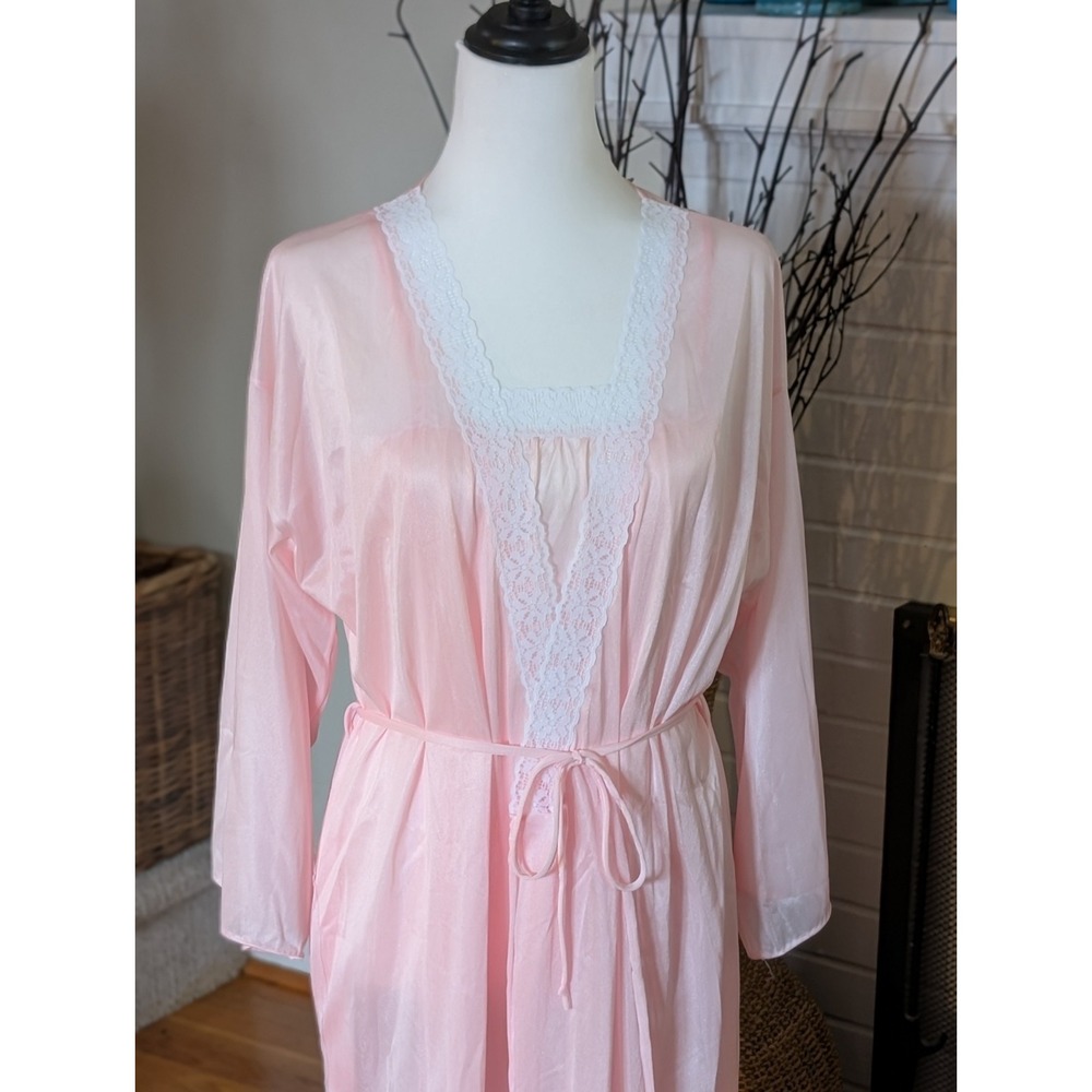 Vintage Dreamy Nights Pastel Pink Peignoir Nightgown & Robe SetL 8/16